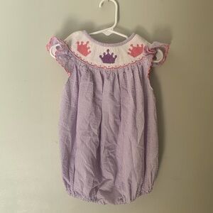 Seersucker Baby Bubble 18 Months Smocked Purple Princess Crowns